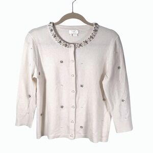 Kate Spade New York Embellished Beaded Cream Wool Cashmere Cardigan Sweater L